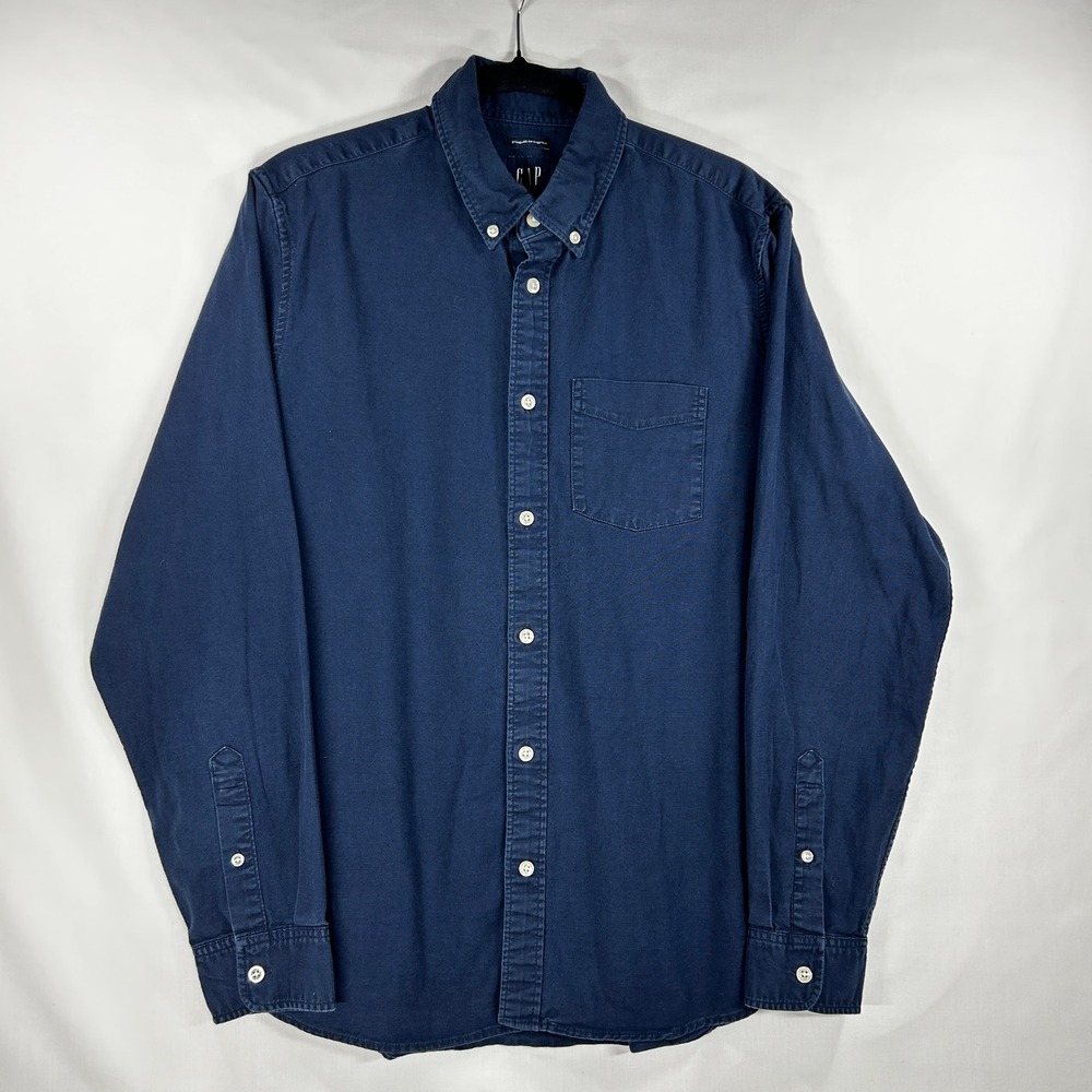 Gap Blue Standard Fit Stretch Long-Sleeve Button-Down Shirt Size L